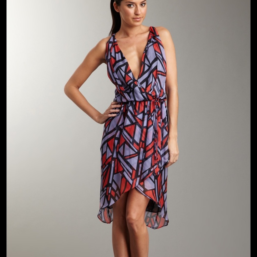 Robert Rodriguez stained glass silk resort beach plunging dress